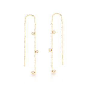 Brinco Fio em Ouro Amarelo com Zircônias