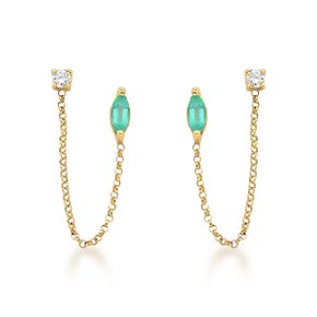 Brinco Franja em Ouro Amarelo com Esmeraldas Navete e Diamantes