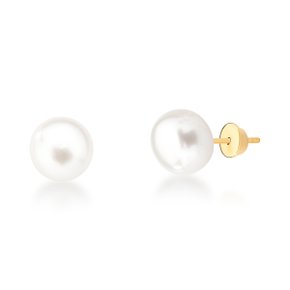 Brinco Pérola Botão em Ouro Amarelo