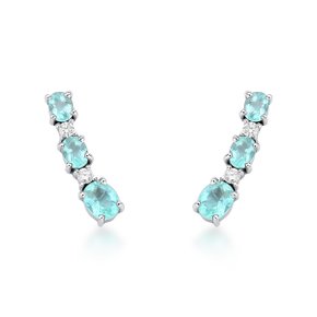 Brinco Ear Cuff Lanzara em Ouro Branco com Topázios Swiss e Diamantes