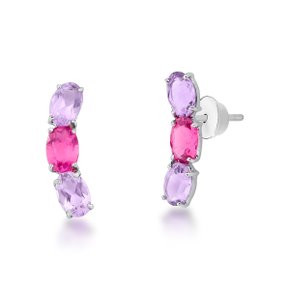 Brinco Aer Cuff em Ouro Branco com Ametistas e Turmalinas Rosas