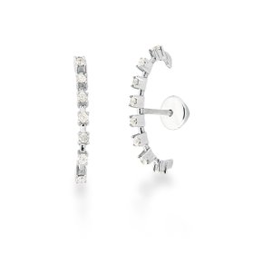 Brinco Ear Hook Filete Espaçado em Ouro Branco com Diamantes