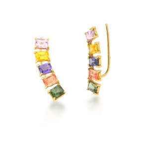 Brinco Ear Cuff ouro amarelo com Safiras Retangulares