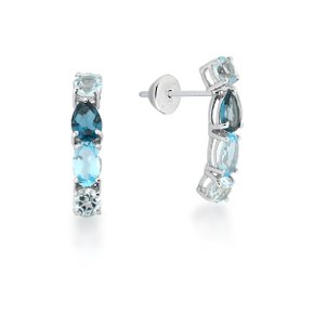 Brinco Ear Cuff em Ouro Branco com Topázios Azuis