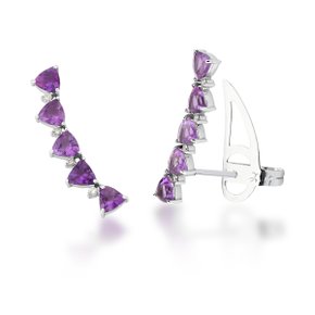 Brinco Ear Cuff Lanzara em Ouro Branco com Ametistas e Diamantes