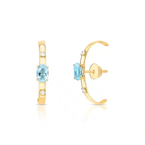 Brinco curvado em Ouro Amarelo com Topázio azul e Diamante