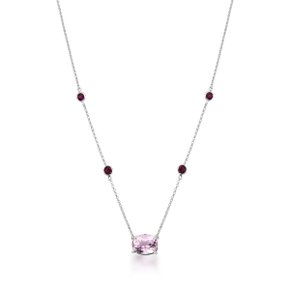 Cola Lanzara choker Ouro Branco com Kunzita Oval e Rodolitas.