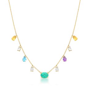 Colar Lanzara em Ouro Amarelo com Esmeralda, Pedras Brasileiras e Safiras