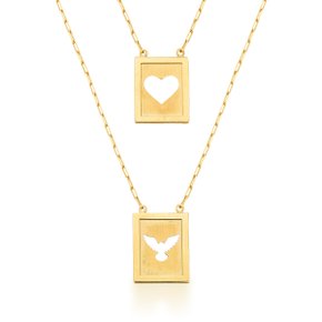 Colar Escapulário de Coração e Espirito Santo em Ouro amarelo