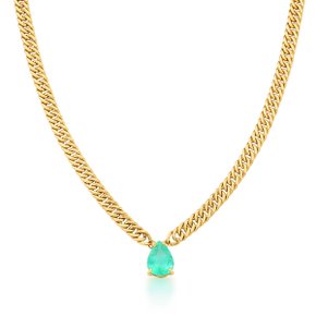 Colar Lanzara Groumet em Ouro Amarelo com Esmeralda Gota
