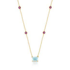 Colar Lanzara em Ouro Amarelo com Topázio Azul e Rodolitas