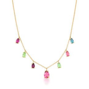 Colar Lanzara em Ouro Amarelo com Turmalina Rosa e Pedras Brasileiras