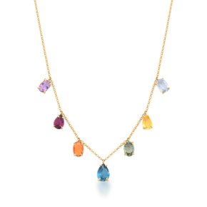 Colar Lanzara em Ouro Amarelo com Topázio Azul, Rodolita e Safiras