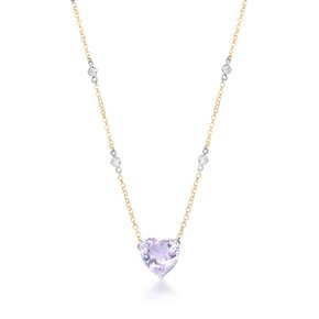Colar Coração Lanzara em Ouro Amarelo e Branco com Ametista e Diamantes