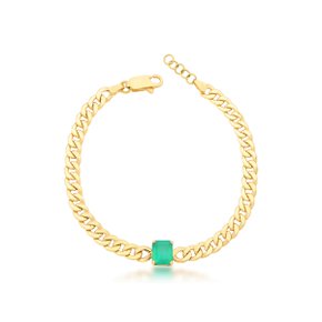 Pulseira Groumet em Ouro Amarelo com Esmeralda
