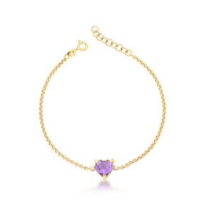 Pulseira Coração em Ouro Amarelo com Ametista e Diamantes
