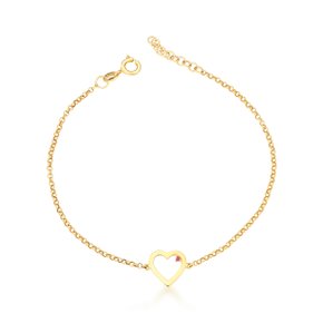 Pulseira Coração Mini em Ouro Amarelo com Rubi