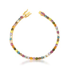 Pulseira Riviera em Ouro Amarelo com Tanzanita, Morganita, Turmalina e Pedras Brasileiras