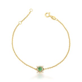 Pulseira Flor em Ouro Amarelo com Esmeralda e Diamantes
