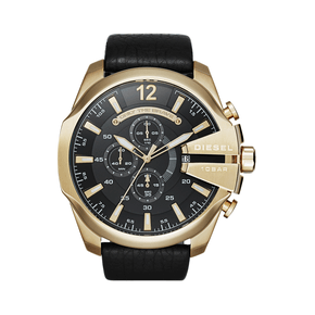 Relógio DIESEL masculino cronógrafo Couro Preto e Dourado dourado DZ4344B1 P2PX