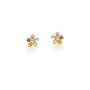 Brinco Flor em Ouro Amarelo com Pedras Brasileiras