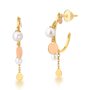 Brinco Meia Argola em Ouro Amarelo com Pérolas e Chapas