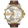 RELOGIO DIESEL MR. DADDY PRATA E DOURADO COM COURO MARROM